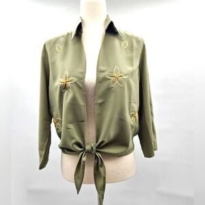 Banana Bay Resortwear Tie Up  Blouse in Sage Green With Beaded Flowers &…‎